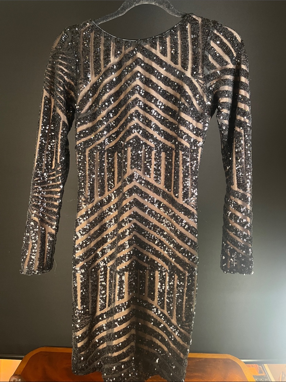 Dress the Population Black Sequin Long Sleeve Sheath Dress
